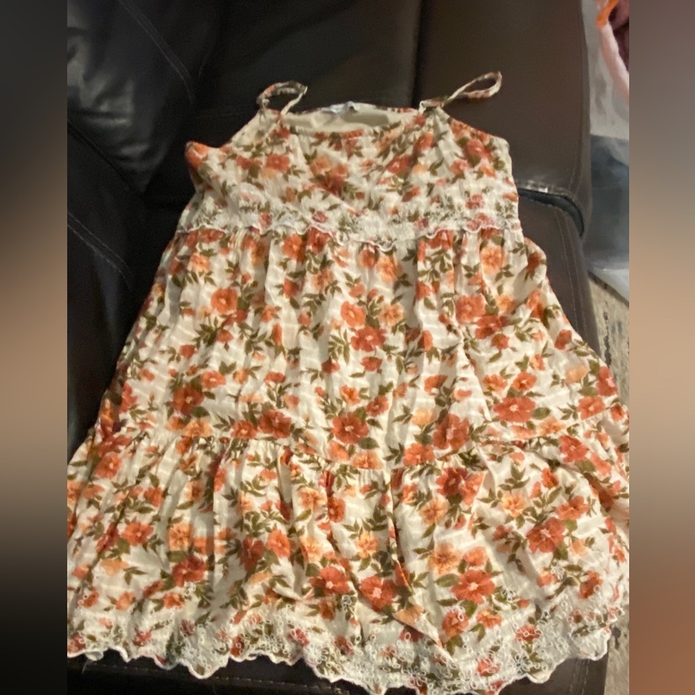 American Eagle Outfitters Orange and White Tiered Sundress